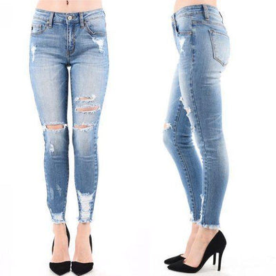 KANCAN Light Wash Distressed Skinny Jeans KC5056M - jeans - dalia + jade 