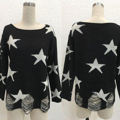 Black Ripped Star Sweater - OS - sweater - dalia + jade 