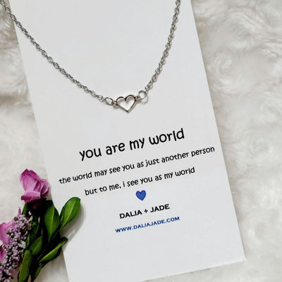 You Are My World - Silver Linked Heart Necklace with Message Card - Accessories - dalia + jade 