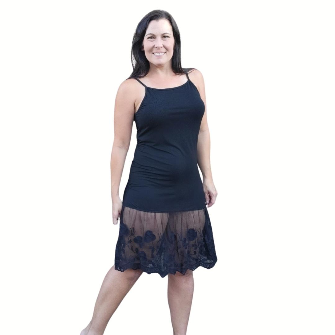Stop and Smell the Roses Navy Blue Lace Dress Extender Slip Black / Medium Stop and Smell the Roses Navy Blue Lace Dress Extender Slip Black / Medium