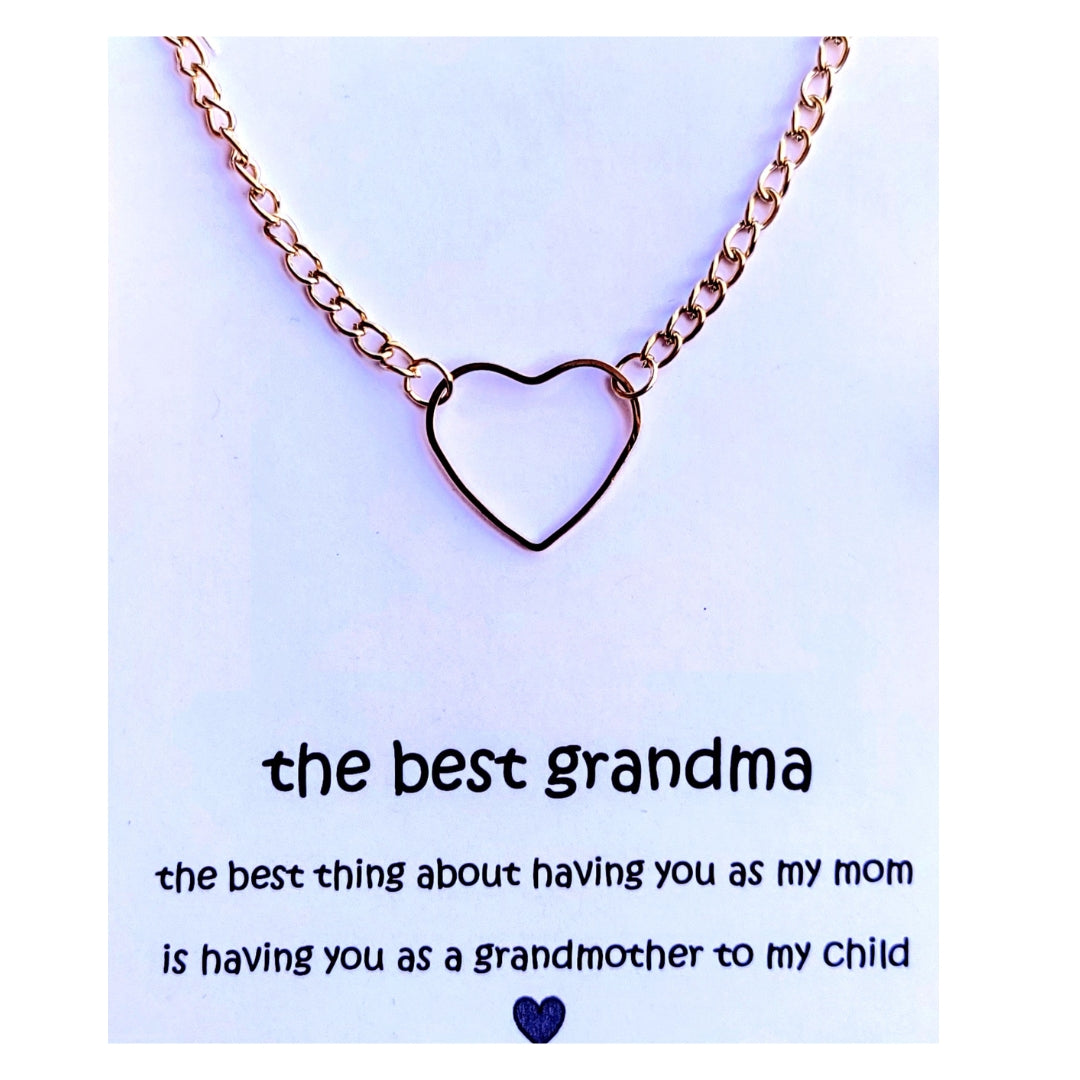 Best Grandma Solitaire Gold-Toned Open Heart Necklace