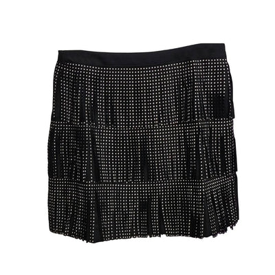 Main Strip Stud Fringe Black Mini Skirt LS40298