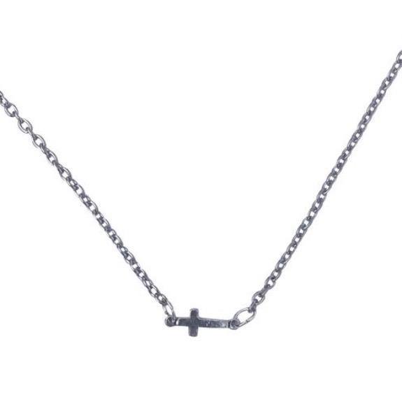 Silver Sideways Cross Necklace - Accessories - dalia + jade 
