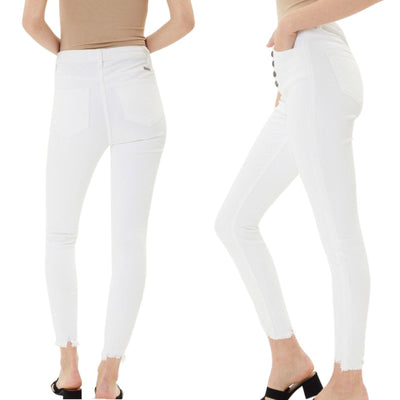 KANCAN KC7273WT Super High Rise Button Fly White Skinny Jeans - jeans - dalia + jade 