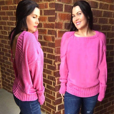 Pink Open Back Pullover Sweater - sweater - dalia + jade 