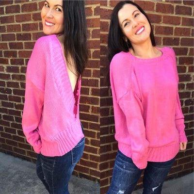 Pink Open Back Pullover Sweater - sweater - dalia + jade 