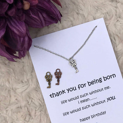 Thank You For Being Born - Key Necklace - Funny Gift Idea - Accessories - dalia + jade 