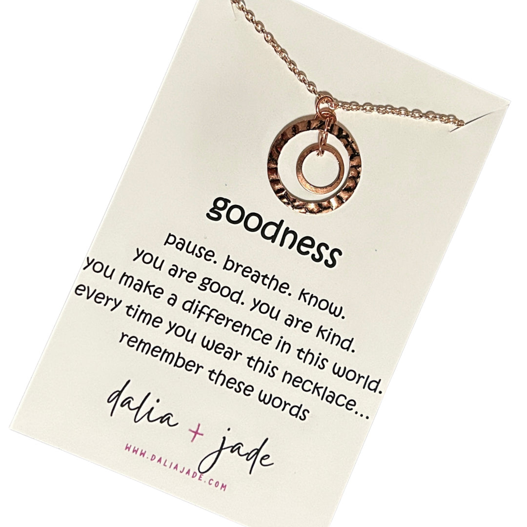 Hammered Double Circle Copper Necklace with “Goodness” Message Card