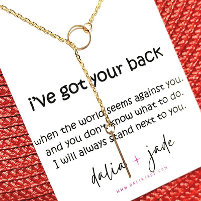 I've Got Your Back Message Card with Gold Circle Lariat Necklace