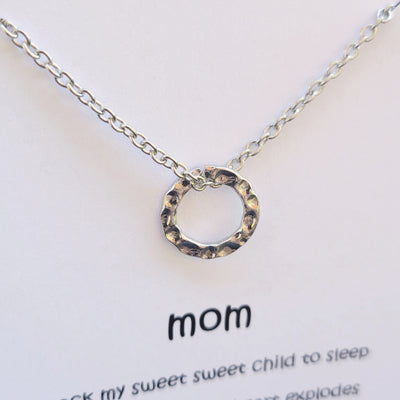 Mom - I Rock My Sweet Sweet Child to Sleep Silver Hammered Circle Necklace - Gift For Mom