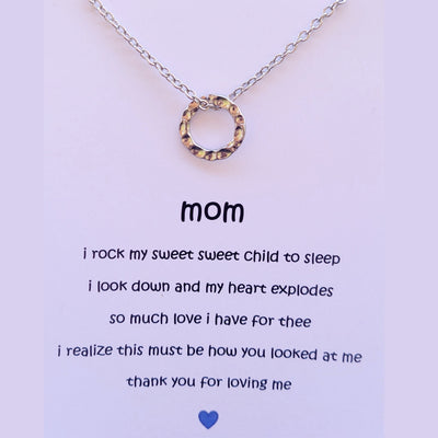Mom - I Rock My Sweet Sweet Child to Sleep Silver Hammered Circle Necklace - Gift For Mom