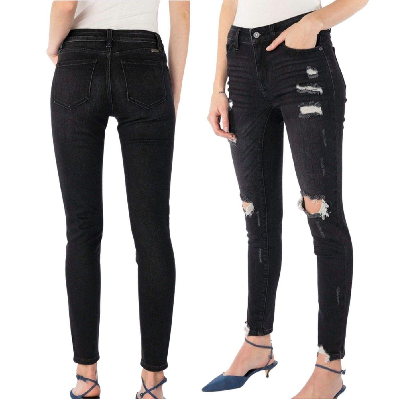 KANCAN KC5055DG Dark Gray Mid Rise Distressed Super Skinny Jeans - jeans - dalia + jade 