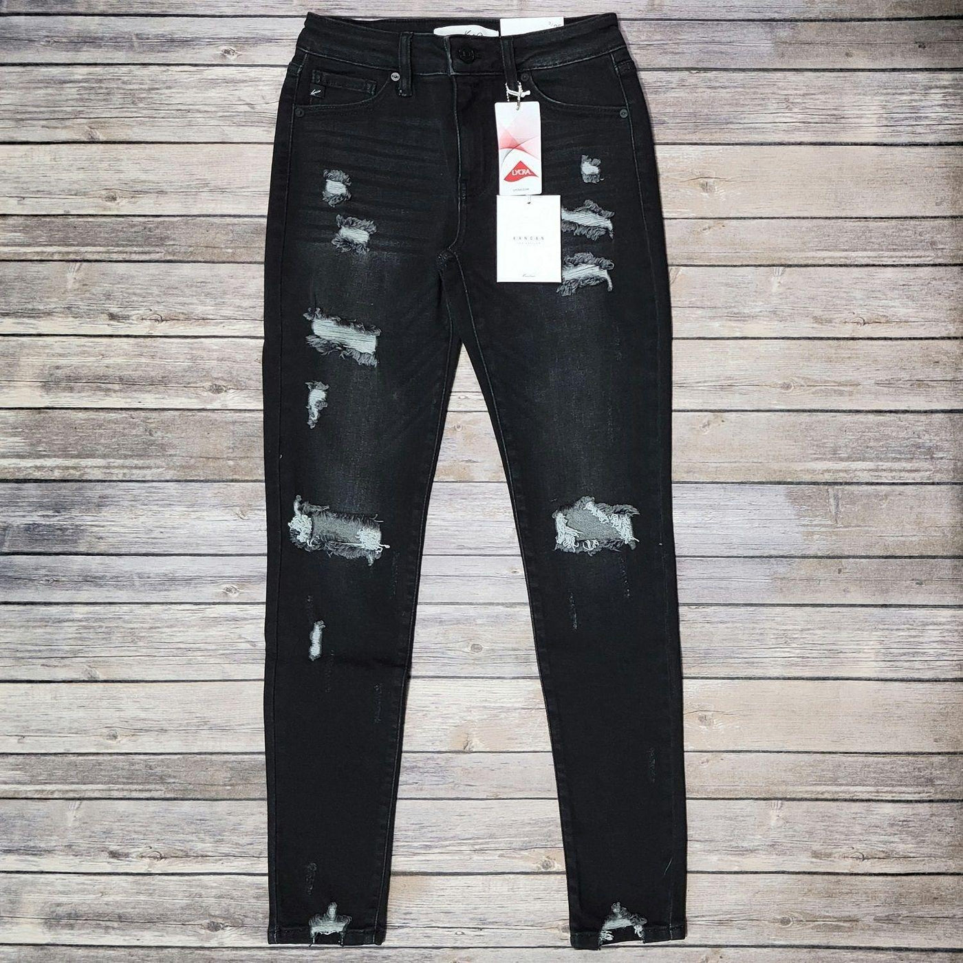 KANCAN KC5055DG Dark Gray Mid Rise Distressed Super Skinny Jeans - jeans - dalia + jade 