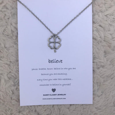 Believe - Silver Four Leaf Clover Necklace - Accessories - dalia + jade 