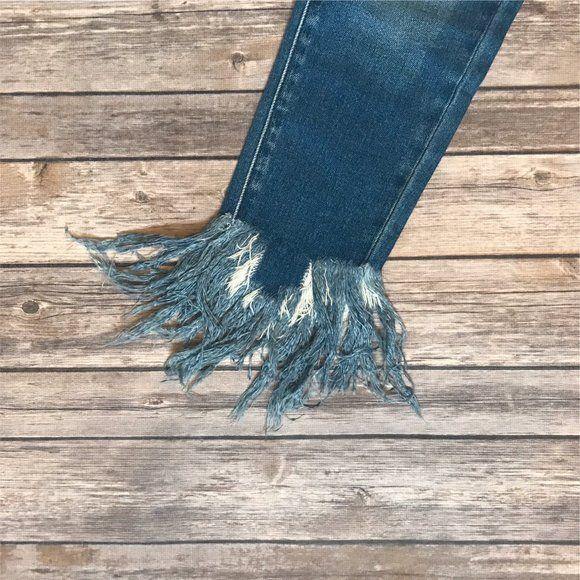 KANCAN Mid Rise Fringe Bottom Skinny Jeans KC9169M - jeans - dalia + jade 