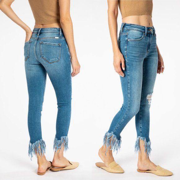 KANCAN Mid Rise Fringe Bottom Skinny Jeans KC9169M - jeans - dalia + jade 